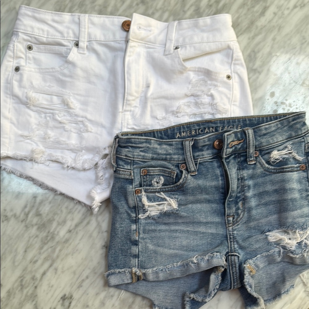 White and Denim jean shorts American Eagle